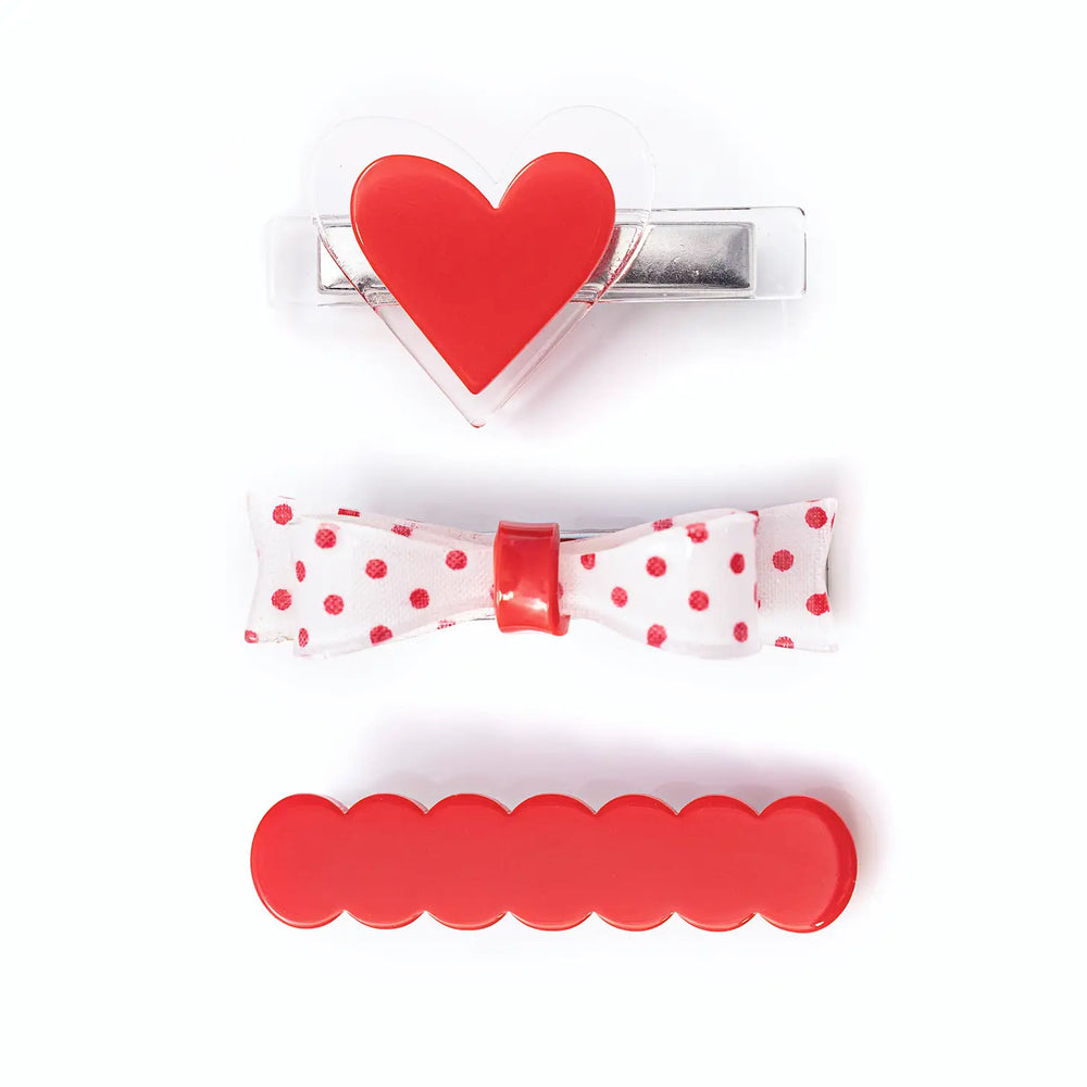 Three Combo Bow Tie Red Polka Dots Alligator Clips