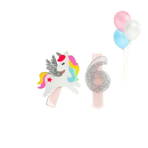 
            
                Load image into Gallery viewer, Unicorn Birthday Number 6 Hair Clips
            
        
