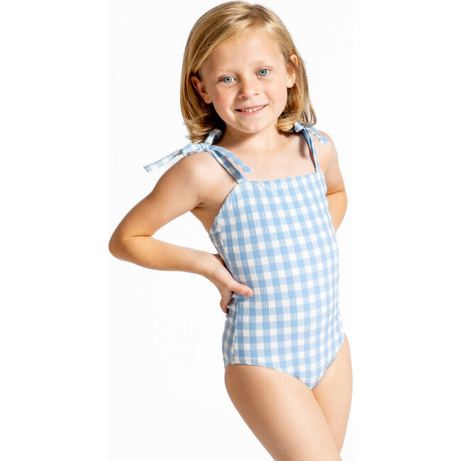 Girls Surfside Blue Crinkle Gingham One Piece