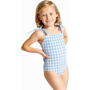 Girls Surfside Blue Crinkle Gingham One Piece