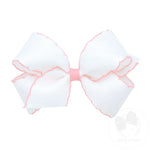 Medium Grosgrain Hair Bow with Contrasting Moonstitch Edges and Wrap - White with Light Pink Trim