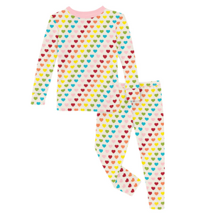 Print Long Sleeve Pajama Set - Rainbow Hearts