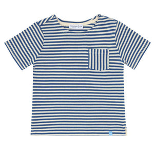 Cream And Denim Blue Stripe Boatneck Tee