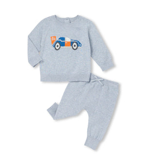 Little Race Car Raglan Pull Over Sweater and Pant Set