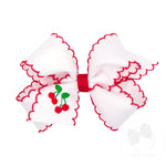 Medium Grosgrain Hair Bow with Moonstitch Edge and Summer-themed Embroidery - Cherry