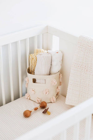 
            
                Load image into Gallery viewer, Striped Crib Sheet - Stripes Away Petal
            
        